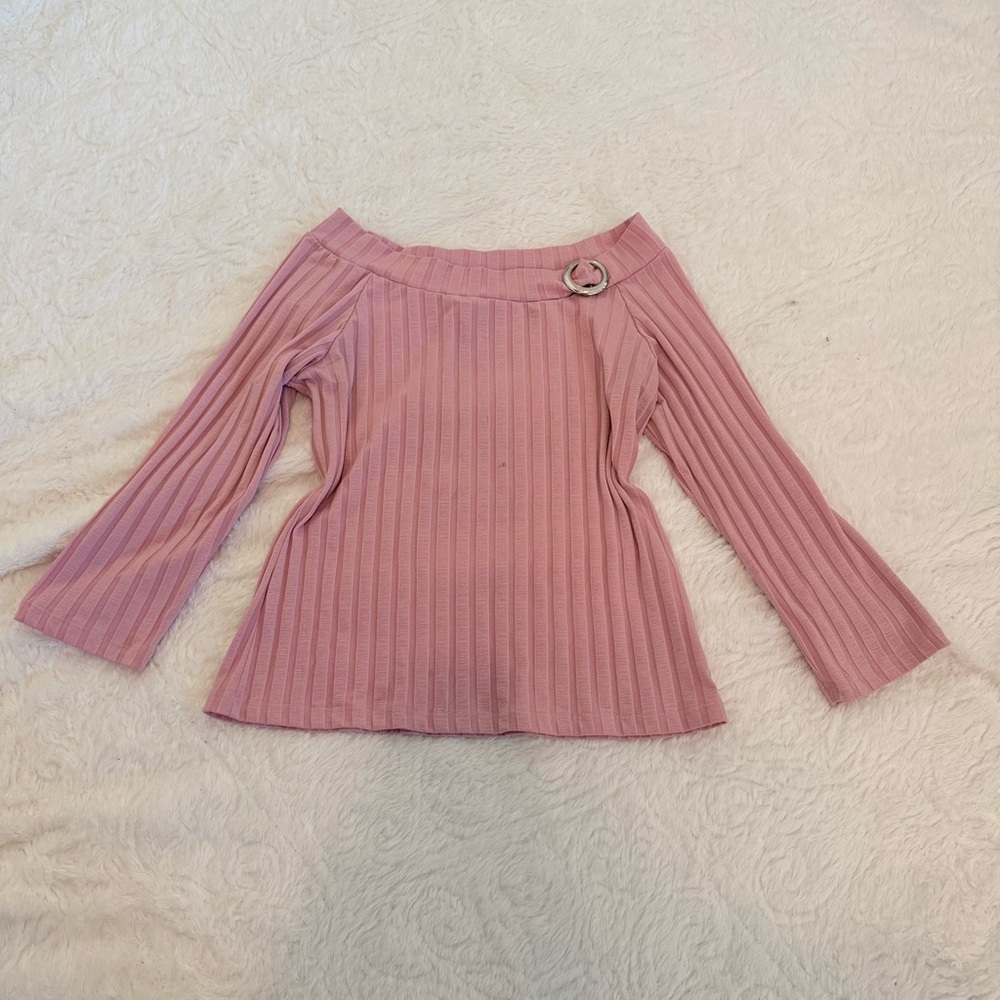 Pink Ribbed Off-Shoulder Top